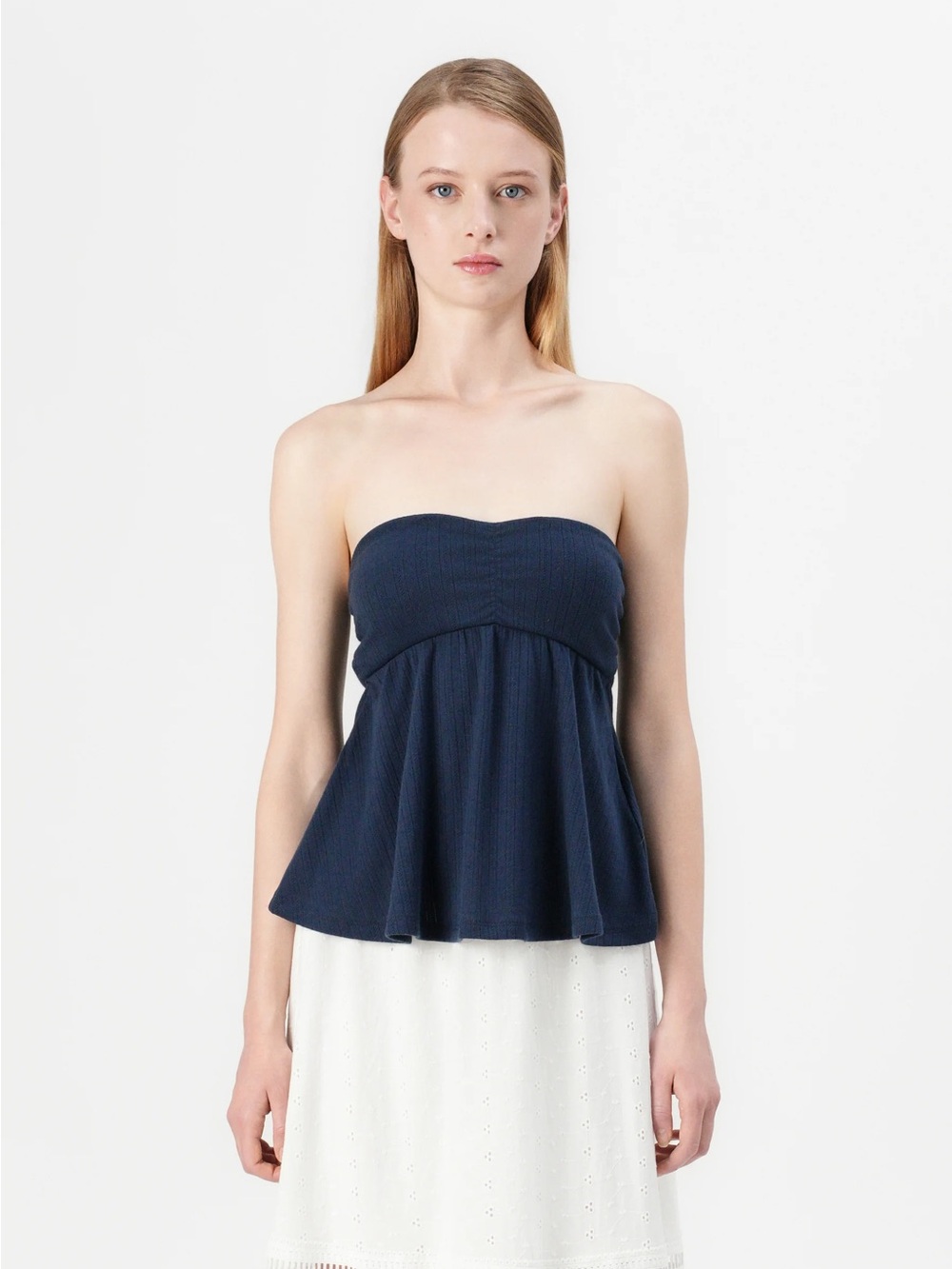Hollister Strapless Babydoll Top in Navy Blue